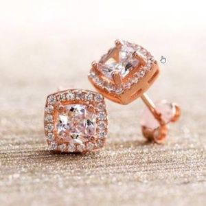 3.44 CTTW Halo Stud Earrings Swarovski Rose Gold NWT